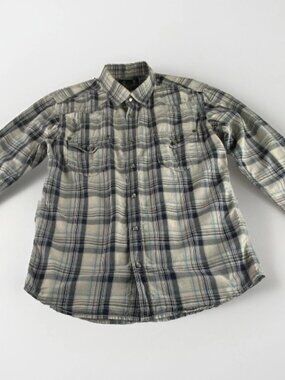 BRODY Pearl Snap Shirt Men Size Medium Blue Plaid Western Long Sleeve